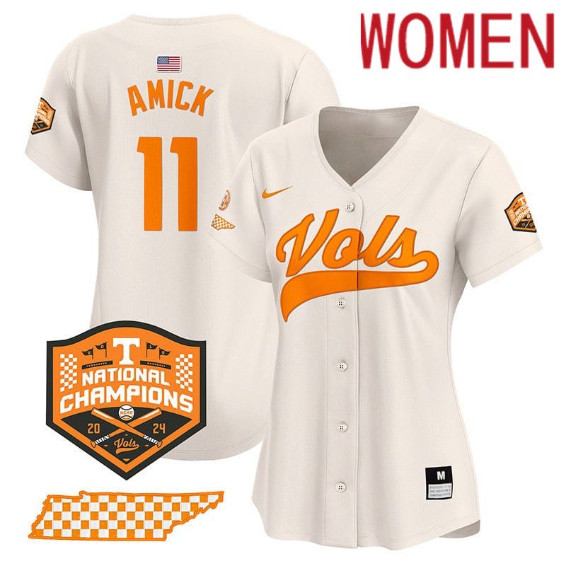 Women Tennessee Volunteers #11 Amick Cream 2024 Nike Champions Vapor Premier Limited NCAA Jersey